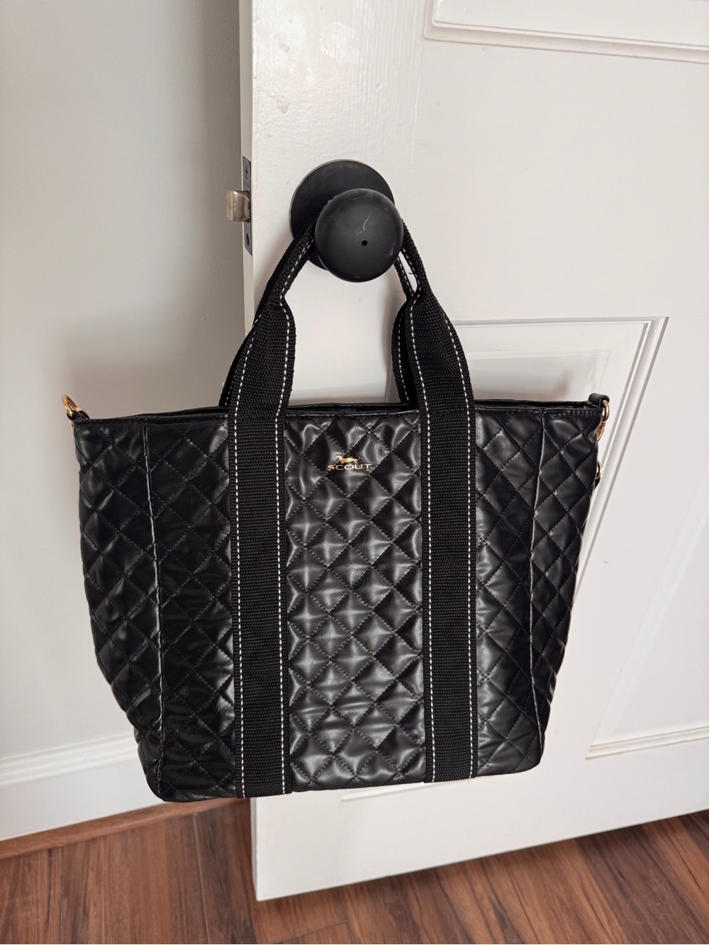 Scout Black Quilted On the Clock Tote Bag with Handles and Crossbody Strap